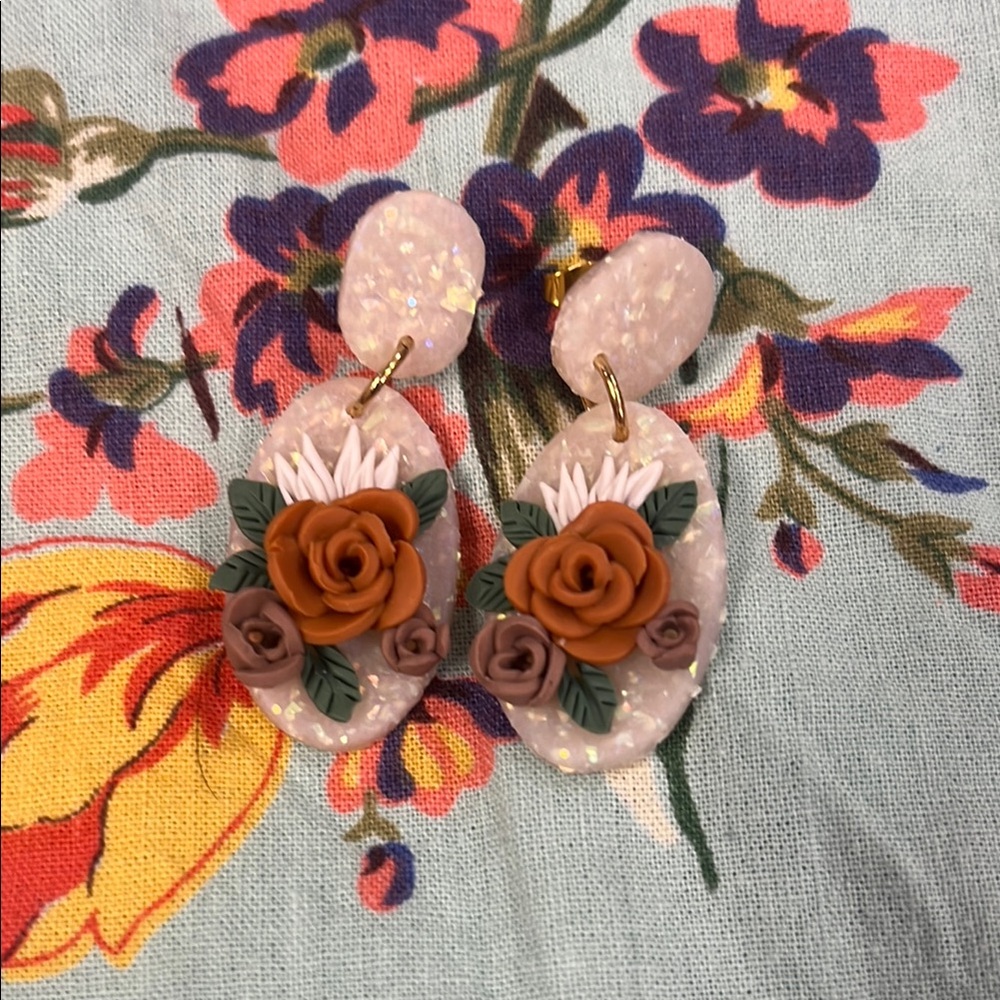 Handmade Floral Clay Earrings with Roses
